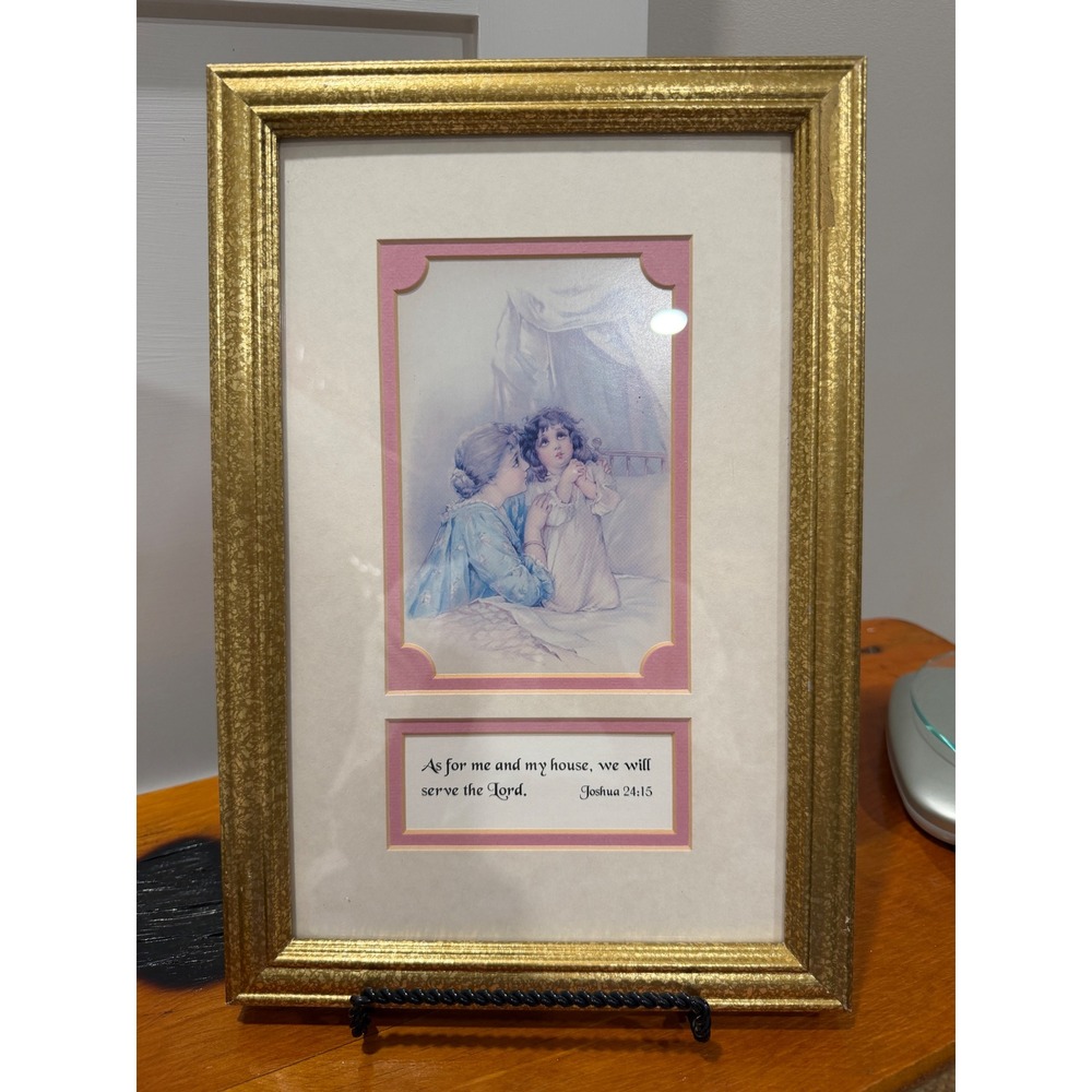 Joshua 24:15 Framed Religious Wall Art Mother Child Prayer Gold Frame 14.5x9.5